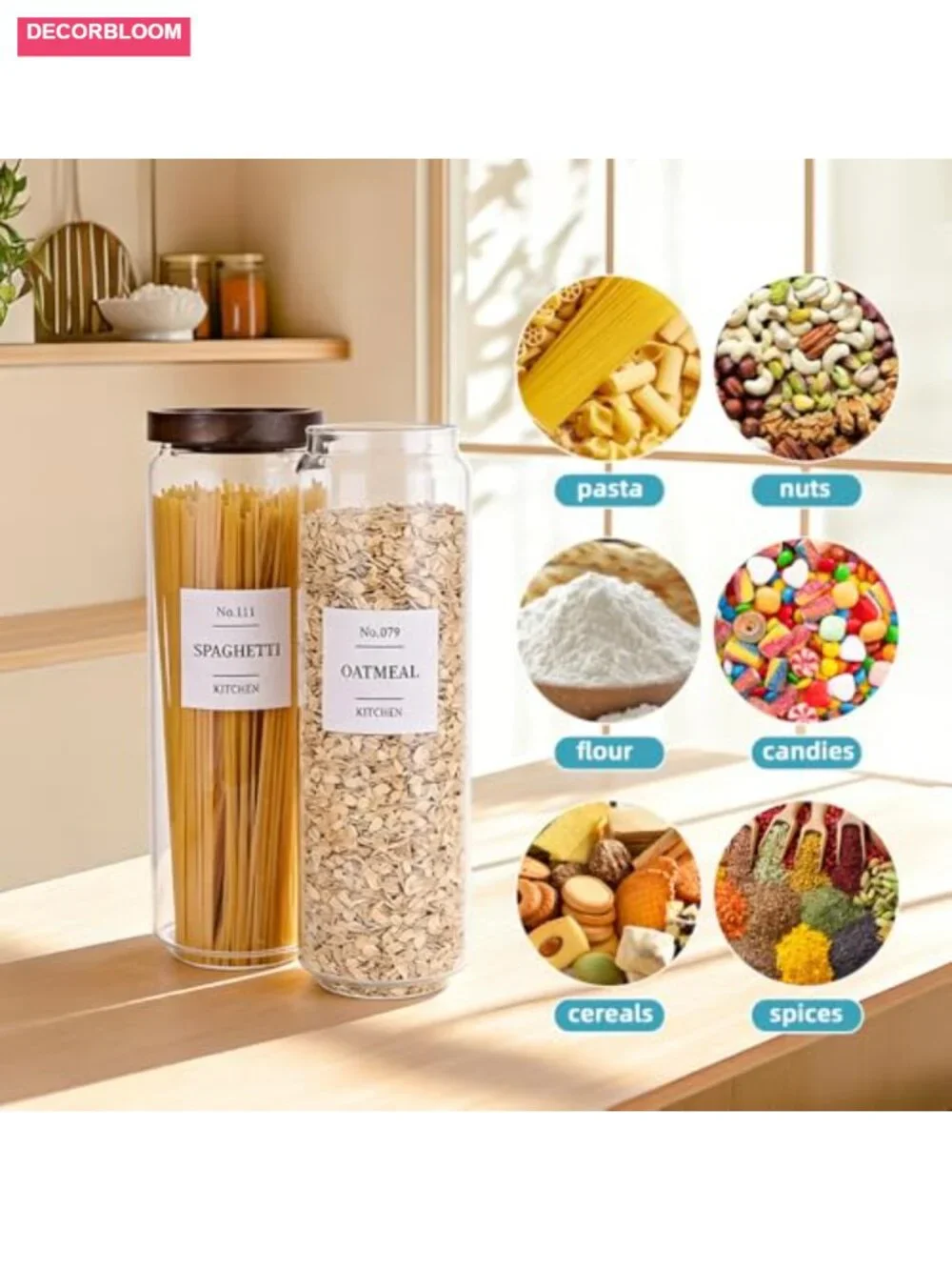 Glass Pantry Storage Jars with Acacia Airtight Lids, 50 Oz, Set of 3
